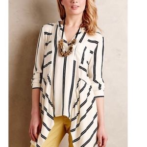 Maeve Anthro Laiken Henley Long Sleeve Stripe Flowy Blouse 0